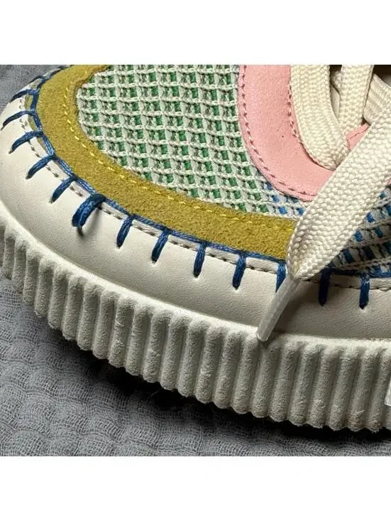 LUCKY STEP Women's Platform Sneakers Pink/Yellow Multi Knit Walking Shoes Sz 9 - Picture 7 of 9